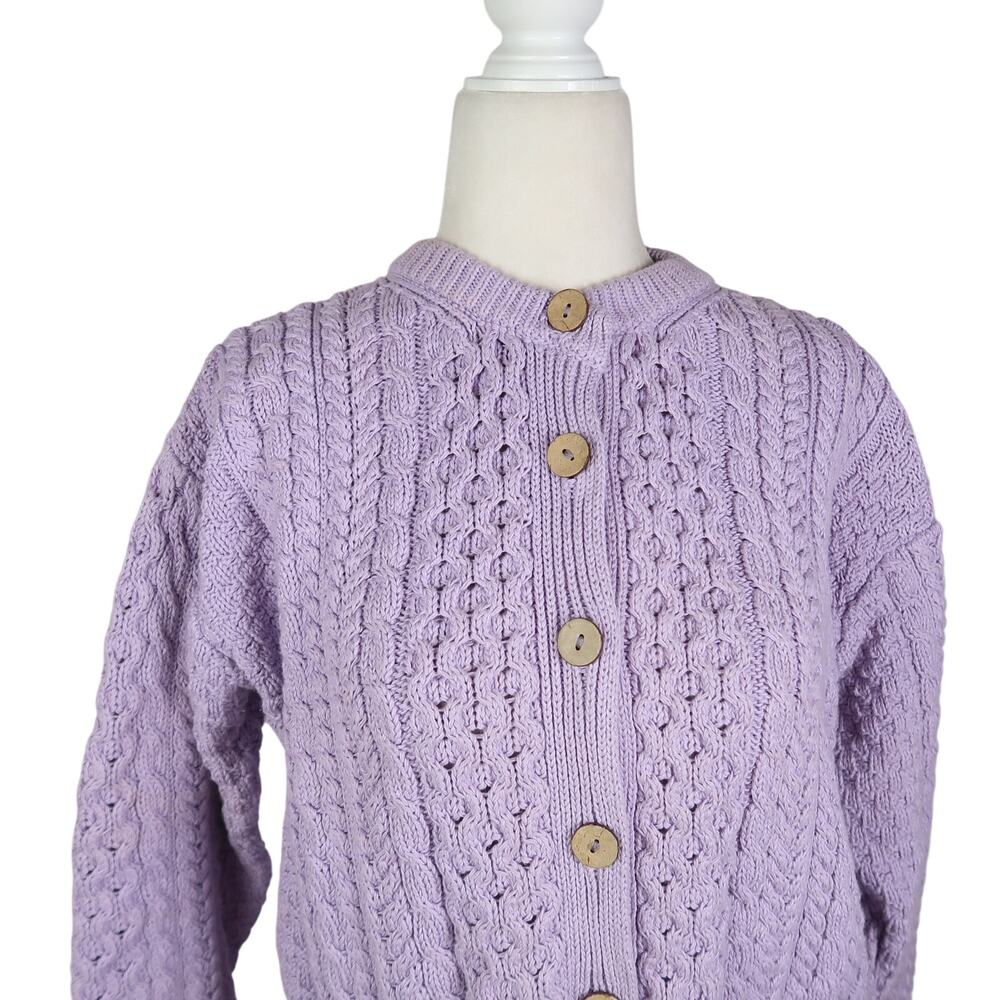 Aran Crafts Lavender Cable-Knit Button Cardigan - Picture 2 of 7